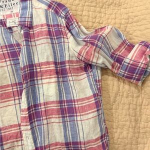 Frank & Eileen “Eileen” White Pink/Blue Plaid linen button up Shirt